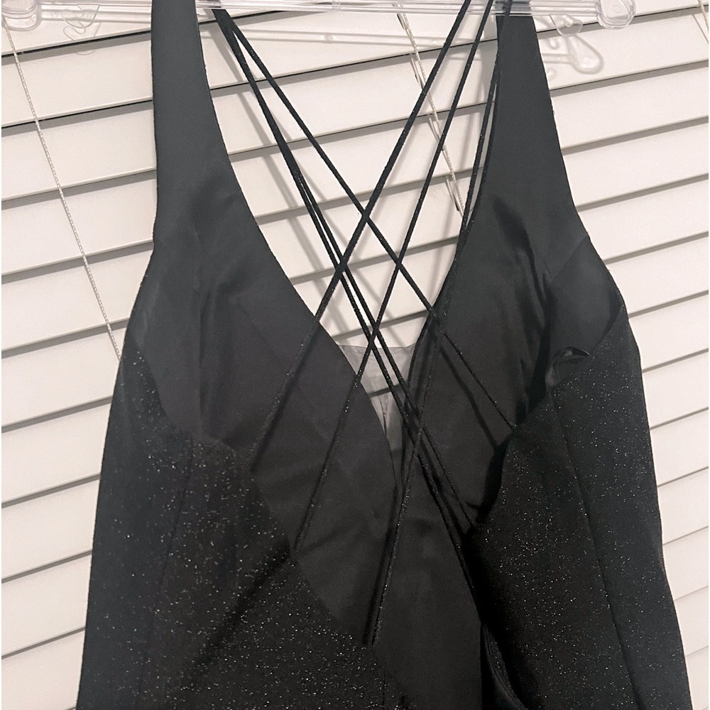 Black shimmer maxi dress.